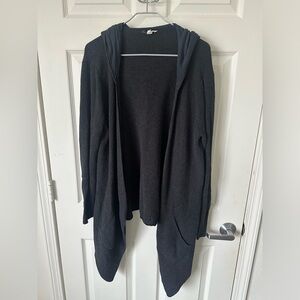 EILEEN FISHER BLACK Waffle print Hooded Cardigan. Hooded